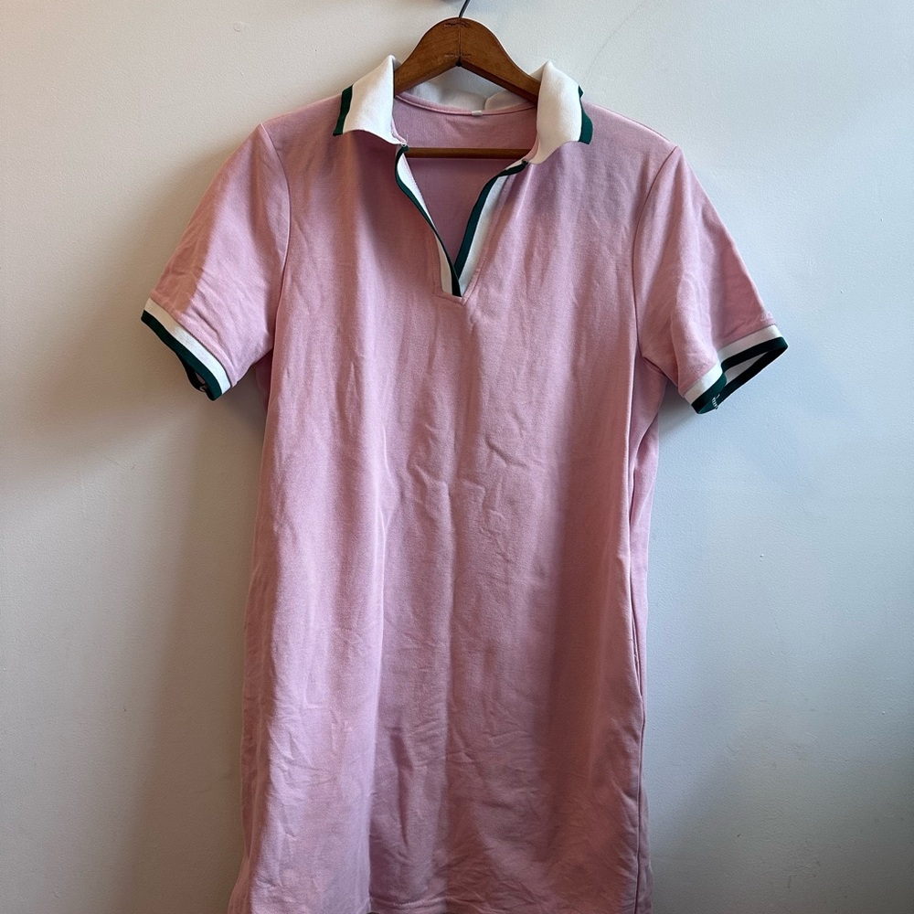 Pink Polo Shirt Dress with Pockets